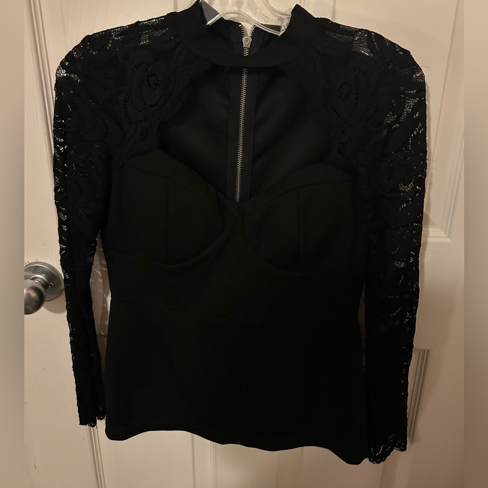 Hello Molly Black Lace Long Sleeve Top